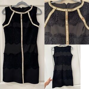 Elegant Black Dress with Gold Accents size S pre-owed Great condition